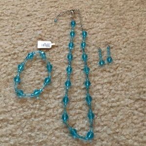 Blue necklace, bracelet & earrings set
